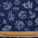 Polycoton imprimé navire fond marine
