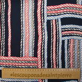 Satin de viscose imprimé cordes bleu et rouge fond marine