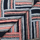 Satin de viscose imprimé cordes bleu et rouge fond marine