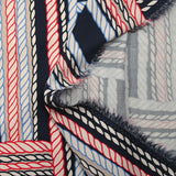 Satin de viscose imprimé cordes bleu et rouge fond marine