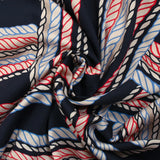 Satin de viscose imprimé cordes bleu et rouge fond marine