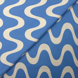 Satin de viscose imprimé ondulations écrues fond ciel
