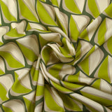 Satin de viscose imprimé regard rétro anis fond kaki