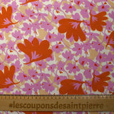 Viscose imprimée ombre florale parme et orange fond beige