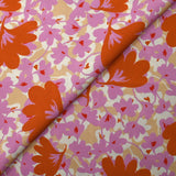 Viscose imprimée ombre florale parme et orange fond beige