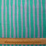 Coton et viscose imprimé doupionné rayé turquoise et mauve