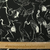 Lin viscose imprimé hérons fond noir