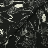 Lin viscose imprimé hérons fond noir