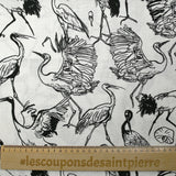 Lin viscose imprimé hérons fond blanc
