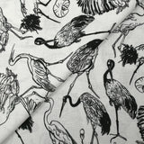 Lin viscose imprimé hérons fond blanc