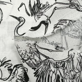 Lin viscose imprimé hérons fond blanc