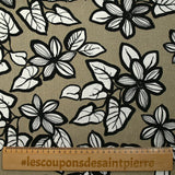 Lin viscose imprimé contour floral fond taupe