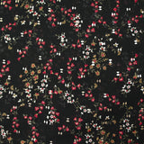 Mousseline crinkle imprimée liane de fleurs fond noir