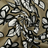 Lin viscose imprimé contour floral fond taupe