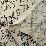 Lin viscose imprimé esquisse florale fond écru naturel