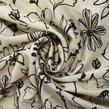 Lin viscose imprimé esquisse florale fond écru naturel