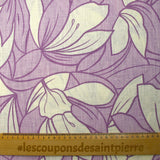 Lin et coton imprimé fleurs en feuilles violet