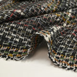 Tweed de laine mélangée Sidonie ligne blanche fond noir, blanc et multicolore