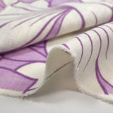 Lin et coton imprimé fleurs en feuilles violet