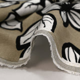 Lin viscose imprimé contour floral fond taupe