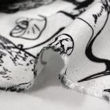 Lin viscose imprimé hérons fond blanc