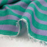 Coton et viscose imprimé doupionné rayé turquoise et mauve