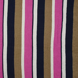 Viscose gaufrée imprimée rayée magenta, taupe et marine