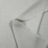 Crêpe viscose imprimé labyrinthe hexagonal gris et blanc
