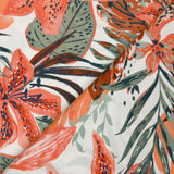 Viscose imprimée fleurs de la jungle corail fond blanc