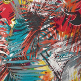Viscose imprimée explosion tropicale fond rouge