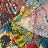 Viscose imprimée explosion tropicale fond rouge