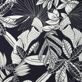 Viscosa natural estampada en negativo con fondo azul medianoche