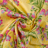 Satin 100% soie imprimé printemps fond vanille