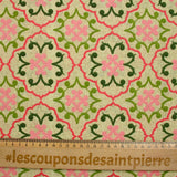 Polycoton imprimé azulejo rose et vert