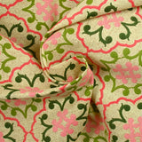 Polycoton imprimé azulejo rose et vert