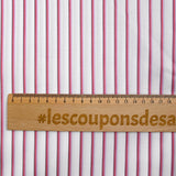 Popeline de coton tissée-teinte rayée parme et rouge fond blanc