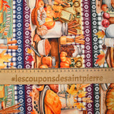 Coton imprimé frise à thème automnal orange