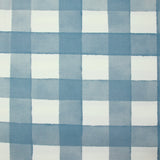 Blue and off-white check printed cotton twill
