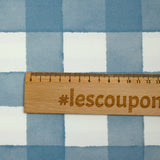 Blue and off-white check printed cotton twill
