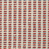 Lurex polycotton jacquard striped blue and red off-white background