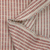 Lurex polycotton jacquard striped blue and red off-white background