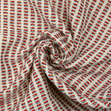 Lurex polycotton jacquard striped blue and red off-white background