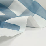 Blue and off-white check printed cotton twill