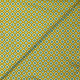 Viscose imprimée fleurs graphiques bleues fond jaune soleil