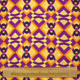 Viscose imprimée géométrie enchaînée violet fond jaune beurre