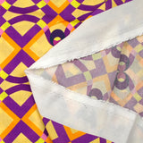 Viscose imprimée géométrie enchaînée violet fond jaune beurre