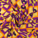 Viscose imprimée géométrie enchaînée violet fond jaune beurre
