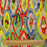 Viscose imprimée évasion triangulaire rouge, vert et gris