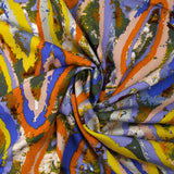 Viscose imprimée évasion triangulaire orange, lavande et kaki