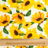 Coton imprimé tournesol jaune fond blanc
